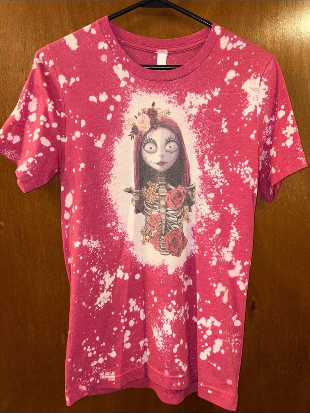Bella Canvas Pink Bleached Graphic Tee with Floral Sally Character (NBC)